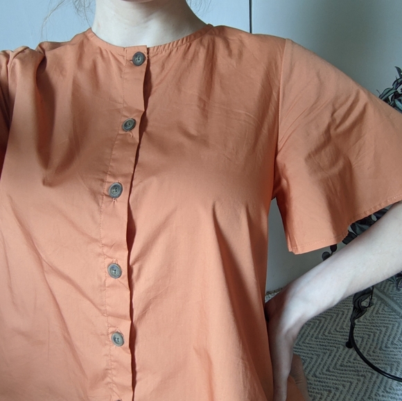 Orange flutter sleeve button up blouse - Picture 3 of 11